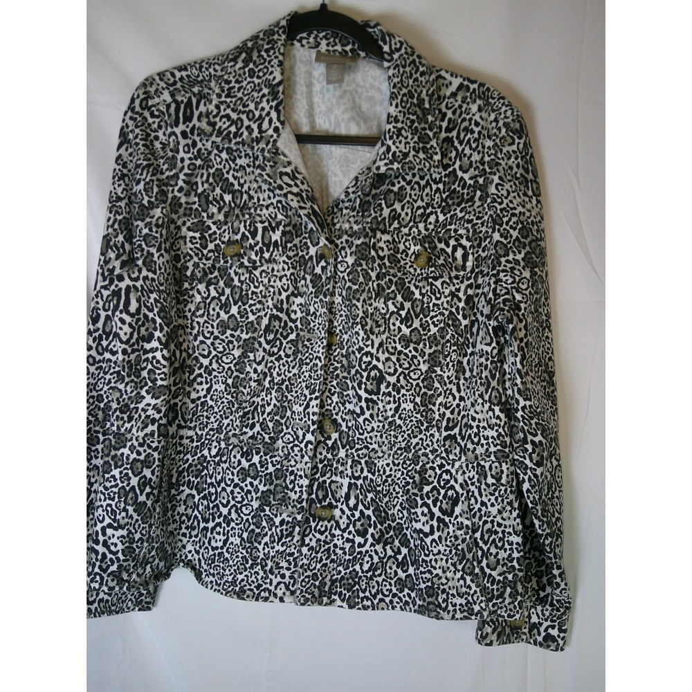 Chicos Leopard Print Button Front Jacket Gray Whi… - image 1